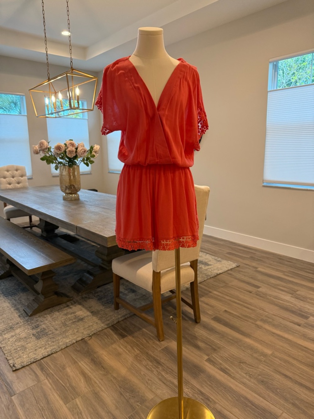 Coral Lace-Trim Romper - Women